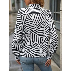 Plus Size Zebra Print Lapel Neckline Shirting Blouse - Soft Slight Stretch Polyester Fabric, Casual Long Sleeve Design for Spring and Fall Seasons - Womens Comfortable Relaxed Fit Clothing