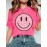 Cute Smile Print T-shirt, Casual Short Sleeve Crew Neck Top, Women's Clothing