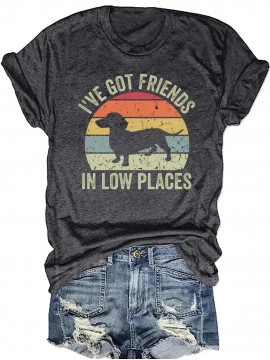 Women's Dog & Letter Print T-Shirt - Casual Short Sleeve Top for Spring & Summer
