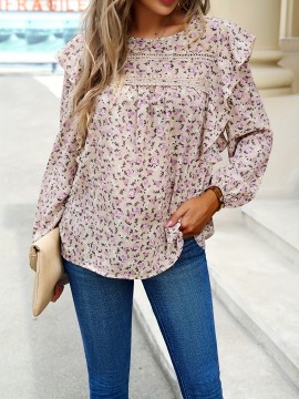 Women's floral shirt small floral crewneck long-sleeved top