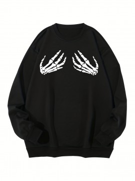Plus Size Y2K Style Skeletal Hands Graphic Sweatshirt - Oversized Fashion Crew Neck Pullover with Comfortable Fabric and Relaxed Fit for Fall and Winter - Men's Casual Clothing for Everyday Wear