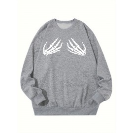 Plus Size Y2K Style Skeletal Hands Graphic Sweatshirt - Oversized Fashion Crew Neck Pullover with Comfortable Fabric and Relaxed Fit for Fall and Winter - Men's Casual Clothing for Everyday Wear