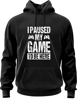 Plus Size Mens Relaxed Fit Graphic Print Hooded Sweatshirt - Soft Polyester, Non-Stretch, Hand Washable, Regular Fit, Knit Fabric - Humorous I Paused My Game Design for Spring and Fall