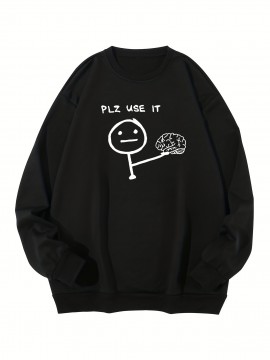 Plus Size Mens Fashion-Forward Matchstick Sweatshirt - Loose Fit, Breathable Crew Neck, Long Sleeves for Urban Adventures, Perfect for City Walks, Street Style & Outdoor Activities - Comfortable, Lightweight, All-Season Top