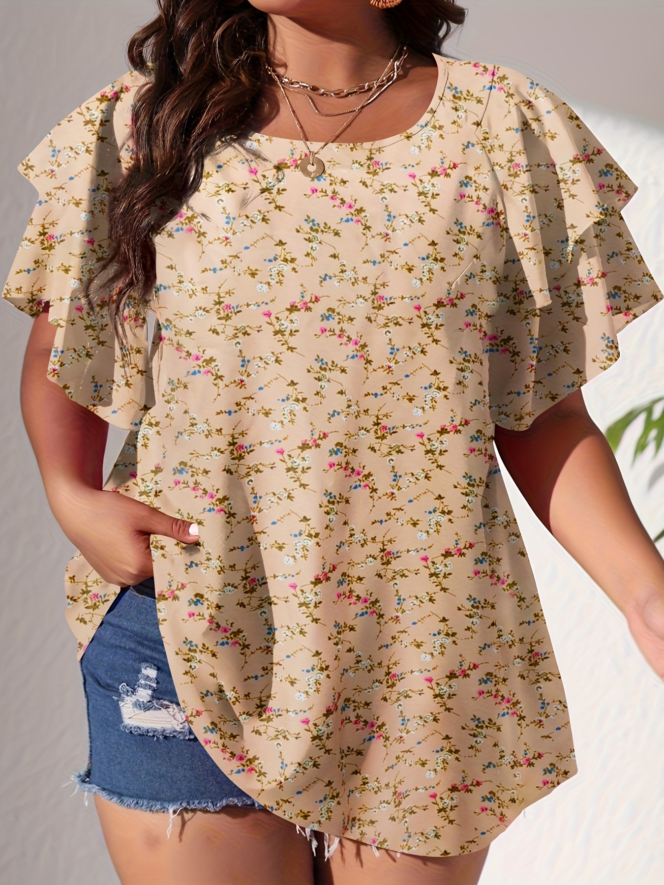 plus size casual blouse womens plus polka dot print layered sleeve round neck oversized blouse details 20